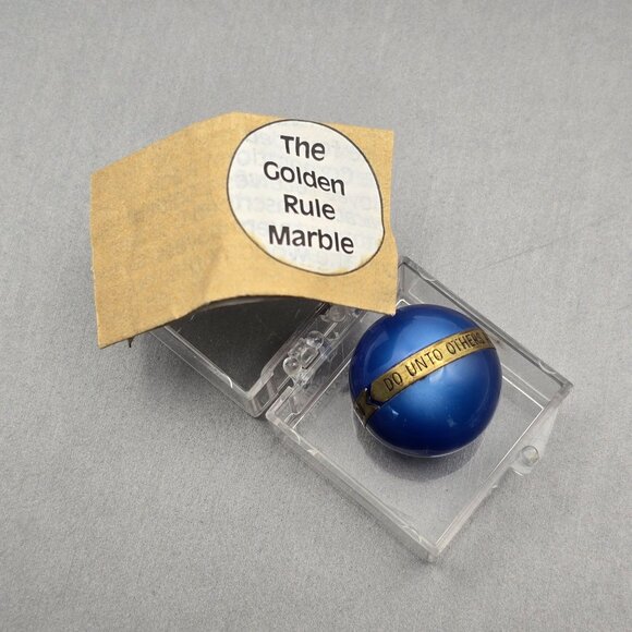 VTG Golden Rule Marble Blue 'Do Unto Others...' Original Display Box 1960s - Picture 1 of 6